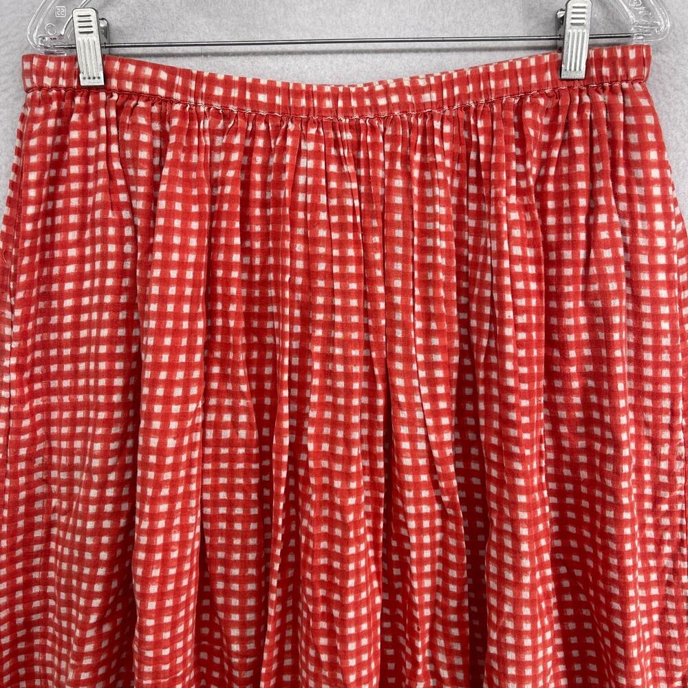 AUNTIE OTI Skirt L Gingham Check Pleated A-Line Cotton Khadi Pull On Cotton Red - Picture 2 of 9